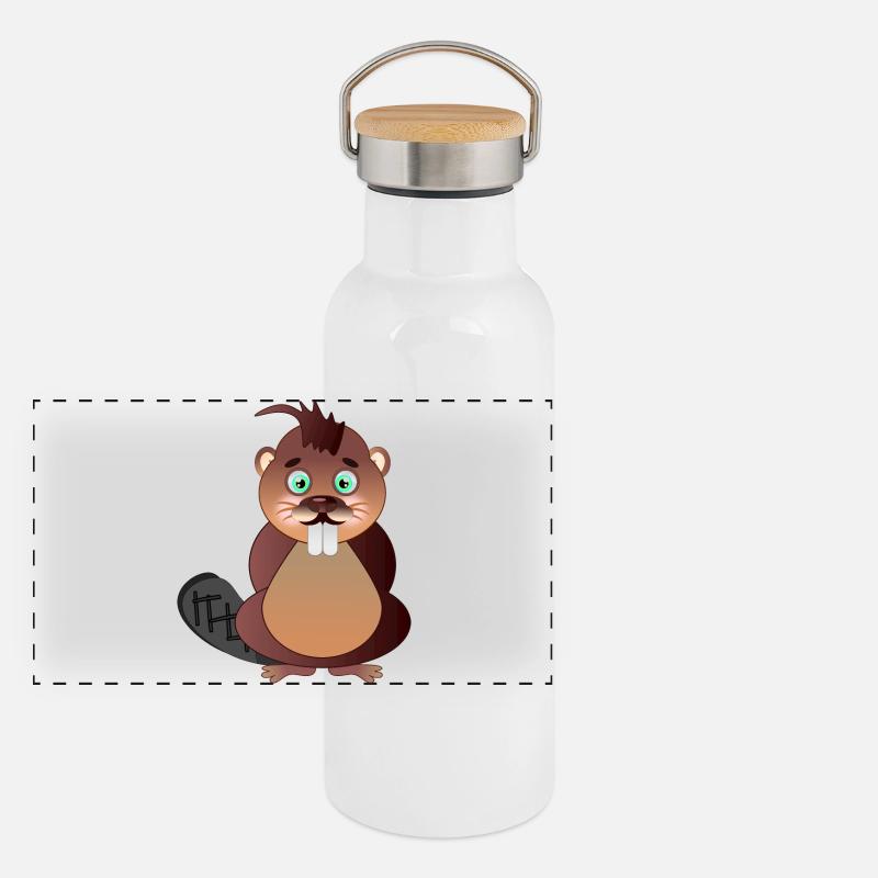 Biber Biberzähne Panorama Thermosflasche mit Bambusdeckel