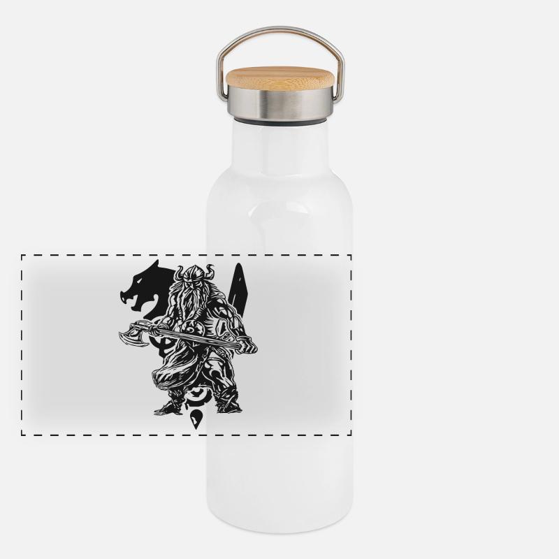 Valhalla - Viking - Wikinger mit Axt Panorama Thermosflasche mit Bambusdeckel