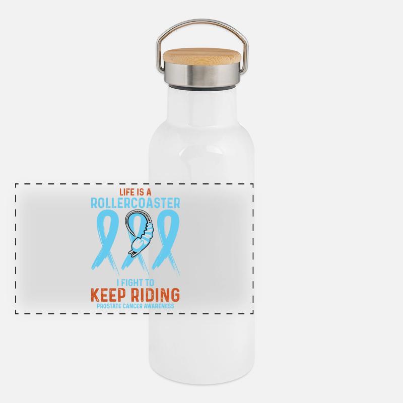 Prostate Cancer Awareness Light Blue Rollercoaster Panoramic Thermal Bottle with Bamboo Lid
