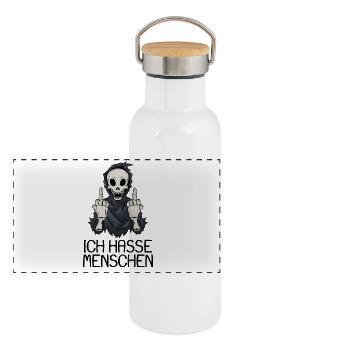 Ich hasse Menschen - Panorama Thermosflasche mit Bambusdeckel - Weiß - Vorne