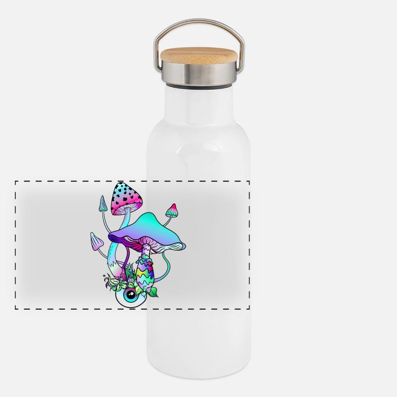 Magic Mushrooms Psychedelic Art Panoramic Thermal Bottle with Bamboo Lid