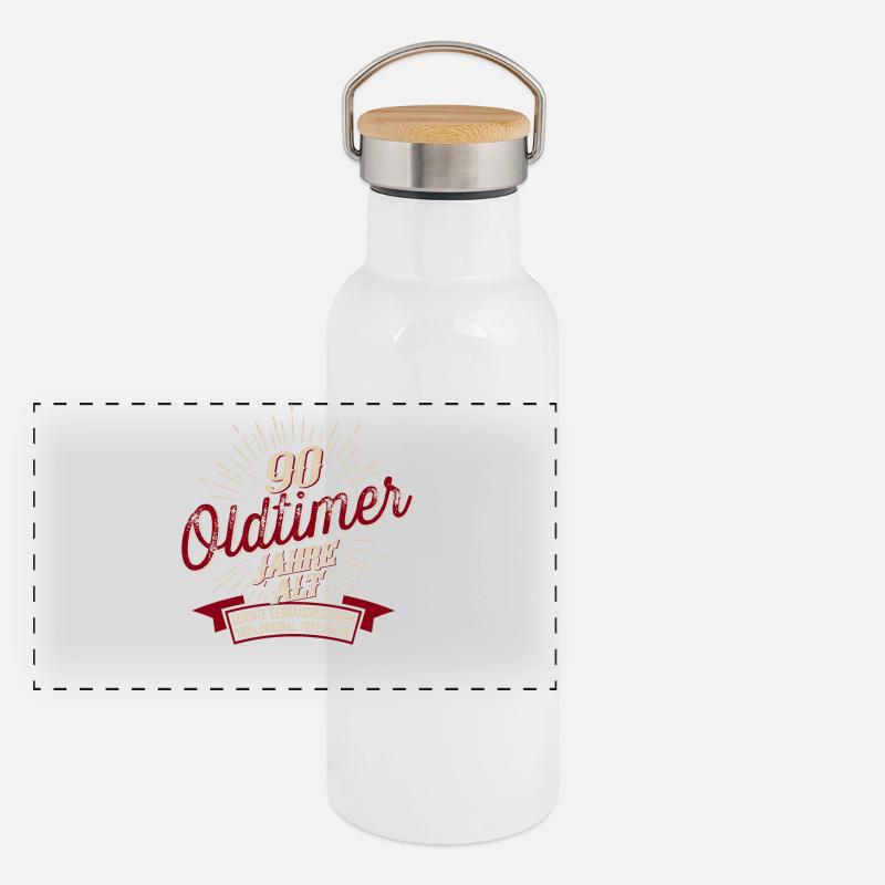 90. Geburtstag Oldtimer Panorama Thermosflasche mit Bambusdeckel