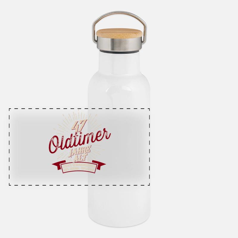 47. Geburtstag Oldtimer Panorama Thermosflasche mit Bambusdeckel