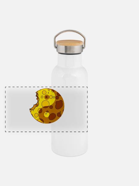 Käse Yin Yang - Panorama Thermosflasche mit Bambusdeckel - Weiß