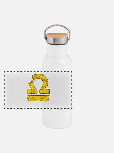 Zodiac Sternzeichen Waage - Panorama Thermosflasche mit Bambusdeckel - Weiß