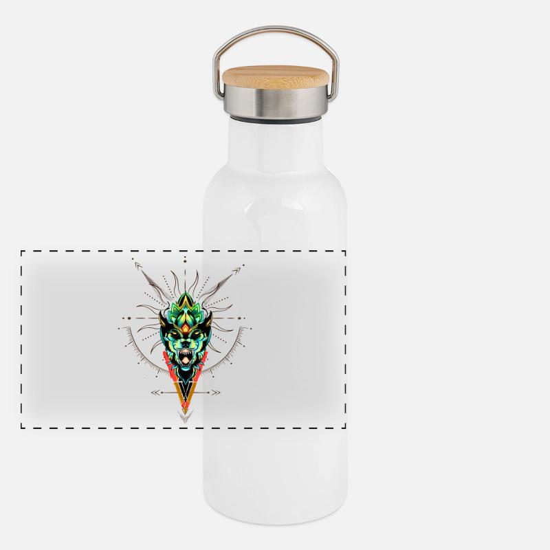 Fantasie Katze Panorama Thermosflasche mit Bambusdeckel