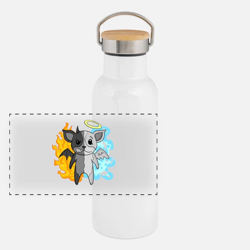 Dog Terrier - Angel and Devil Panoramic Thermal Bottle with Bamboo Lid