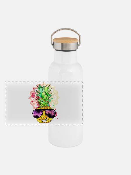 Ananas Mandala - Panorama Thermosflasche mit Bambusdeckel - Weiß - Vorne
