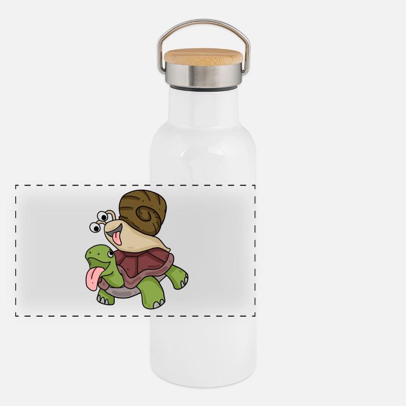 Turtle and snail Panoramic Thermal Bottle with Bamboo Lid