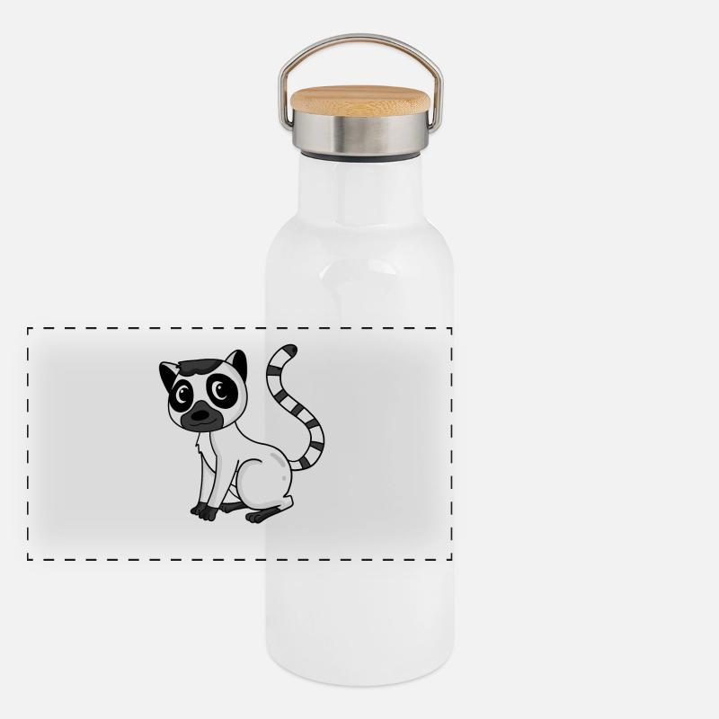 Katte Lemuren Panorama Thermosflasche mit Bambusdeckel