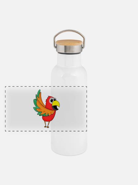 Jungle de perroquets - Gourde isotherme avec bouchon en bambou - blanc - Devant
