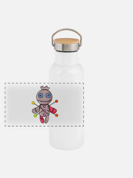 Voodoo Puppe - Panorama Thermosflasche mit Bambusdeckel - Weiß