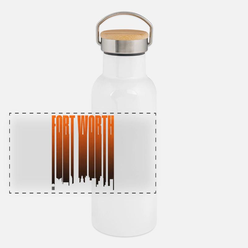 Fort Worth Skyline Neon-Gradienten Panorama Thermosflasche mit Bambusdeckel