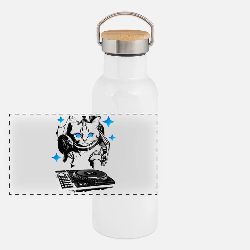 DJ cat avec table de mixage Gourde isotherme avec bouchon en bambou