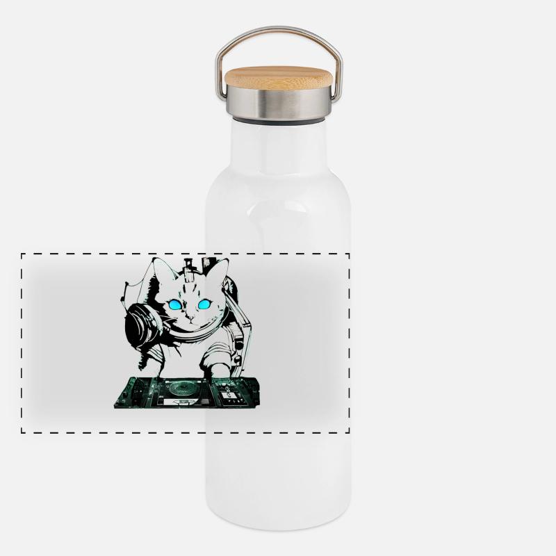 DJ cat avec table de mixage Gourde isotherme avec bouchon en bambou