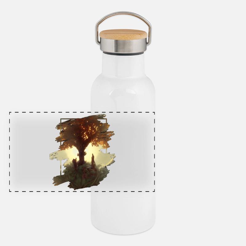 Baum des Lebens Panorama Thermosflasche mit Bambusdeckel