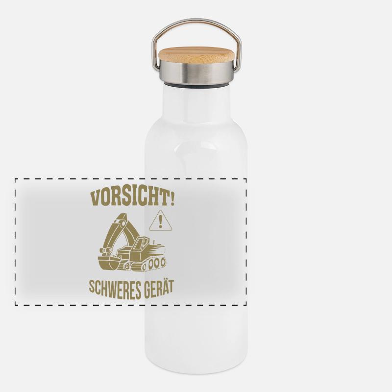 Bagger Baggerfahrer Baugeräteführer Schweres Gerät Panorama Thermosflasche mit Bambusdeckel