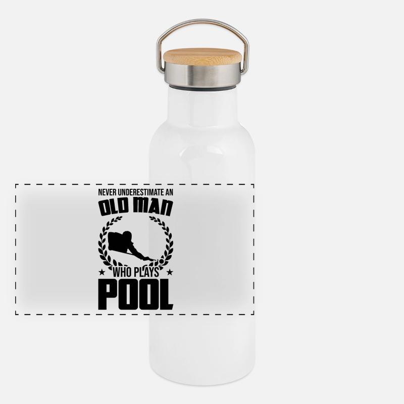 Alter Billardspieler Panorama Thermosflasche mit Bambusdeckel