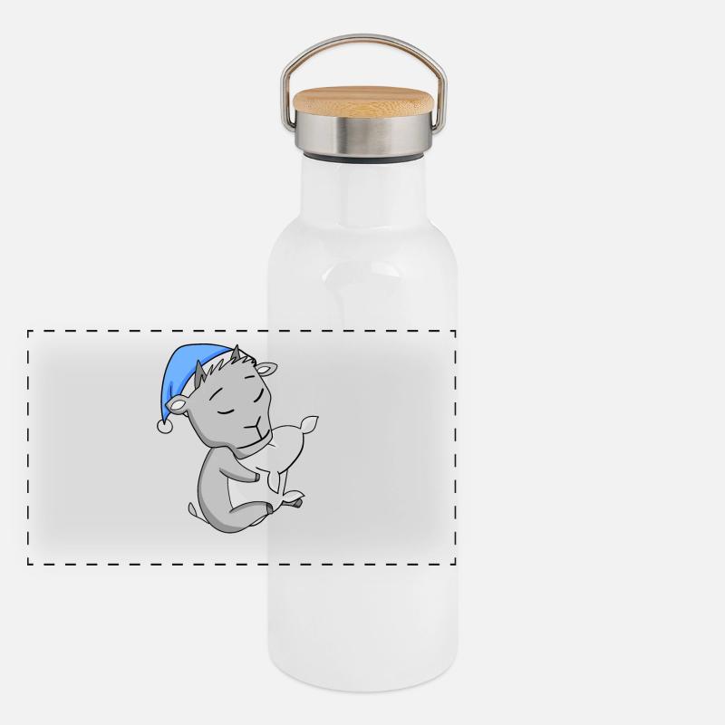 Ziege Panorama Thermosflasche mit Bambusdeckel