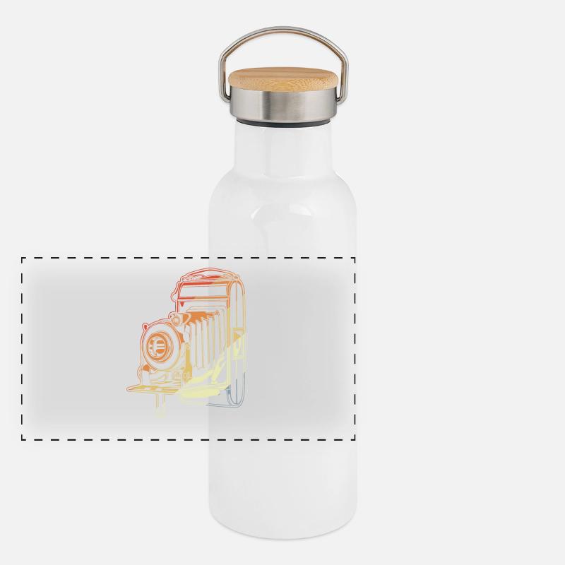 Oldschool Kamera Panorama Thermosflasche mit Bambusdeckel