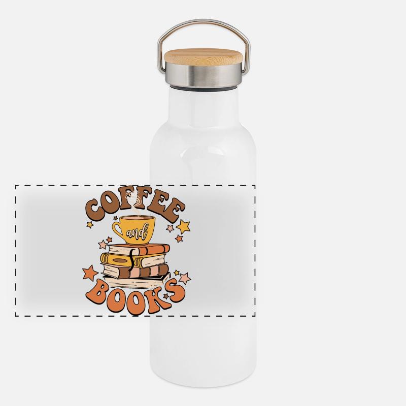 Kaffee und Bücher Panorama Thermosflasche mit Bambusdeckel