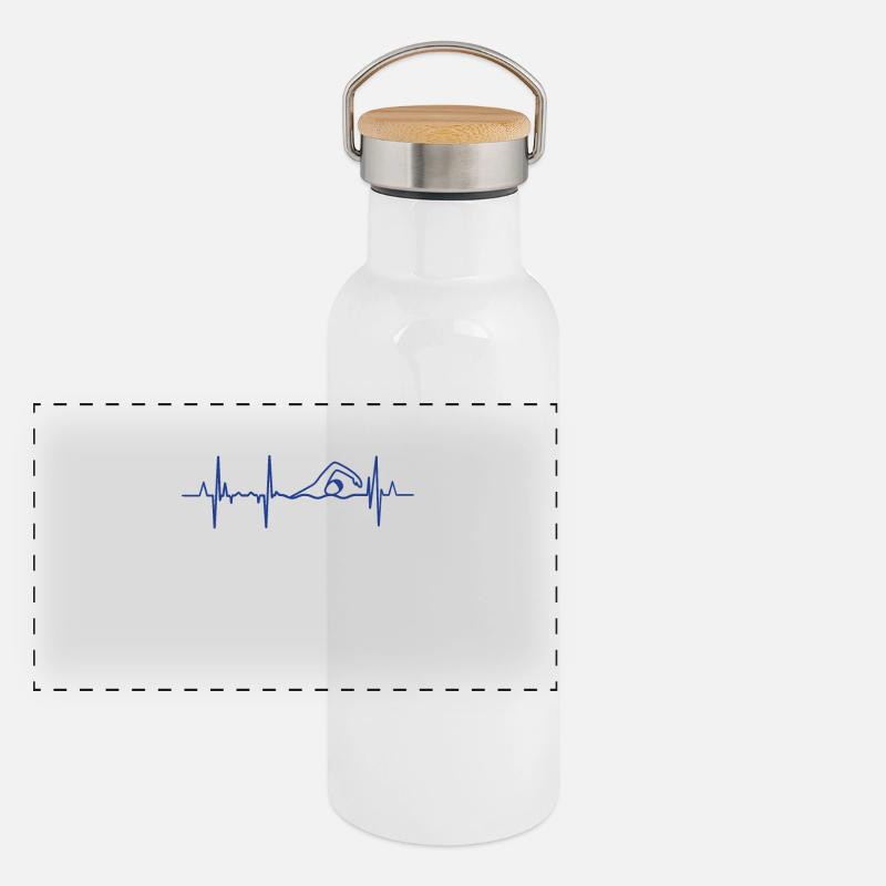 Schwimmer Herzschlag Panorama Thermosflasche mit Bambusdeckel