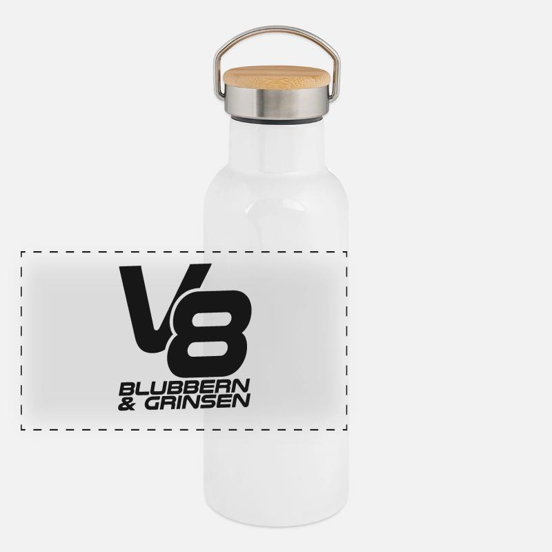 V8 - Blubbern & Grinsen Panorama Thermosflasche mit Bambusdeckel