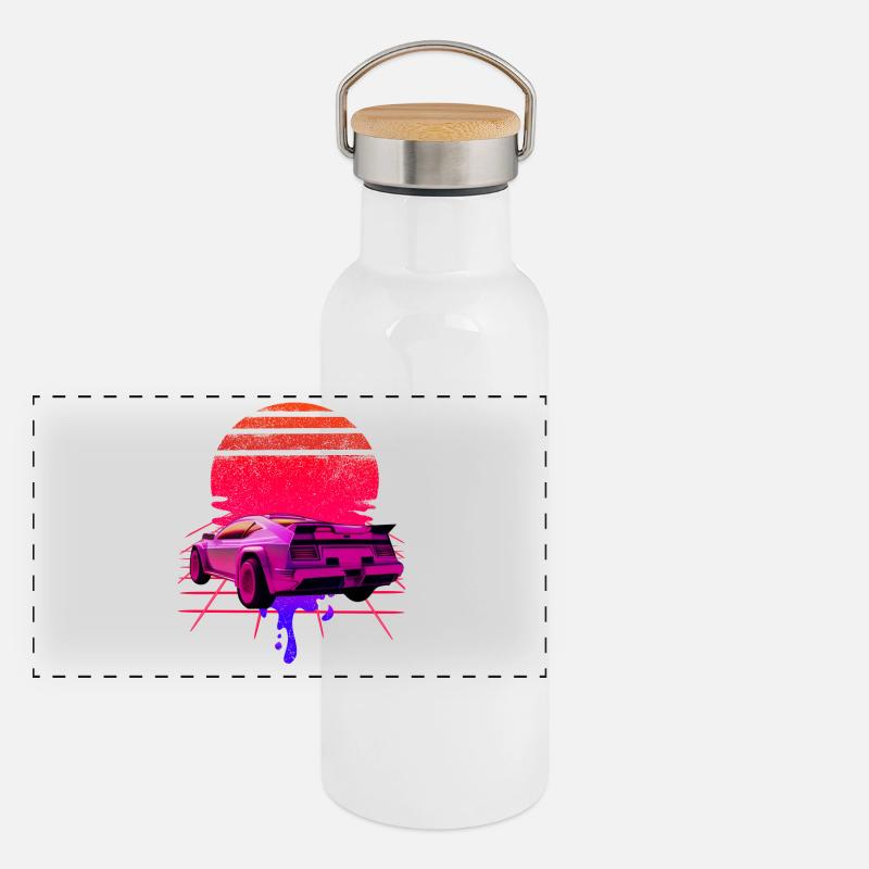 Retro Wave Supercar Sunset Panorama Thermosflasche mit Bambusdeckel