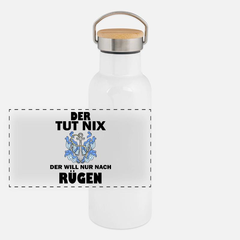 Rügen Spruch Ostsee Urlaub Panorama Thermosflasche mit Bambusdeckel