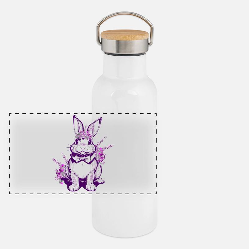 Fleurs Lapin de Pâques Violet Violet Gourde isotherme avec bouchon en bambou