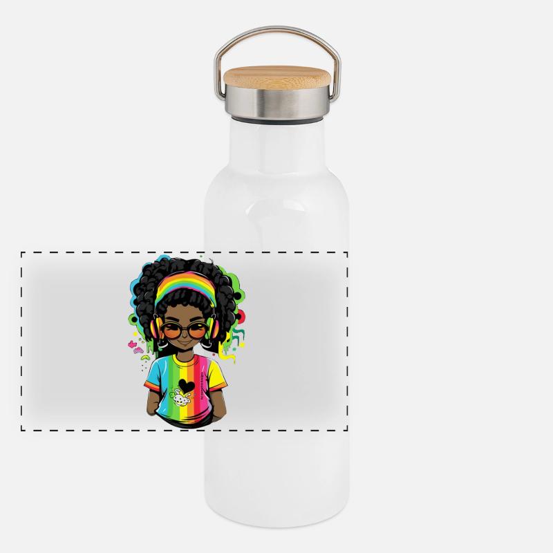 Leuchtender Reggae-Pullover mit Rainbow-Design Panorama Thermosflasche mit Bambusdeckel
