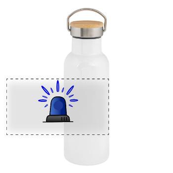 Blaulicht Sirene - Panorama Thermosflasche mit Bambusdeckel - Weiß - Vorne