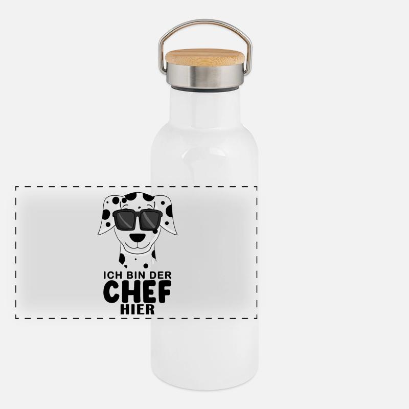 Cooler Hund Dalmatiner Chef Spruch Panorama Thermosflasche mit Bambusdeckel