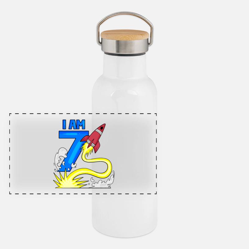 7 Geburtstag Junge Astronaut - sieben Jahre Panorama Thermosflasche mit Bambusdeckel