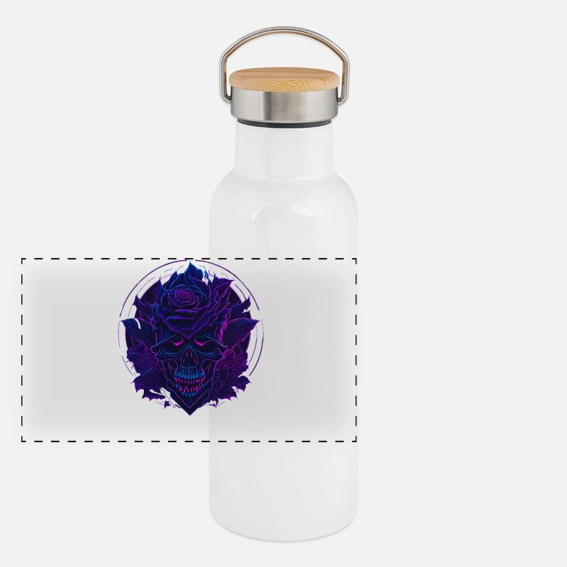 Neon Roses Skull EDM Gourde isotherme avec bouchon en bambou