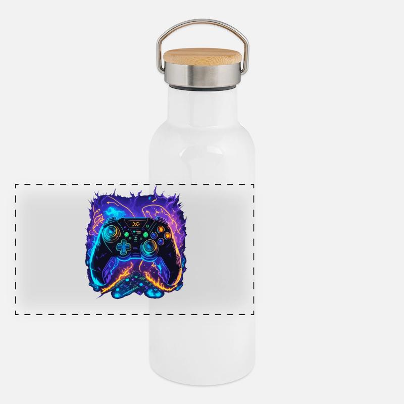 Powerful Gaming Controller Art Panoramic Thermal Bottle with Bamboo Lid
