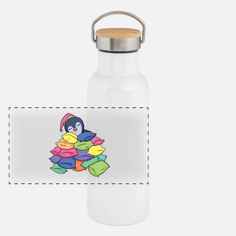 Pingouin endormi Gourde isotherme avec bouchon en bambou