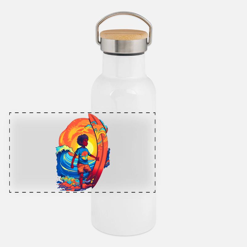 Surfeur avec motif rayon de soleil Gourde isotherme avec bouchon en bambou