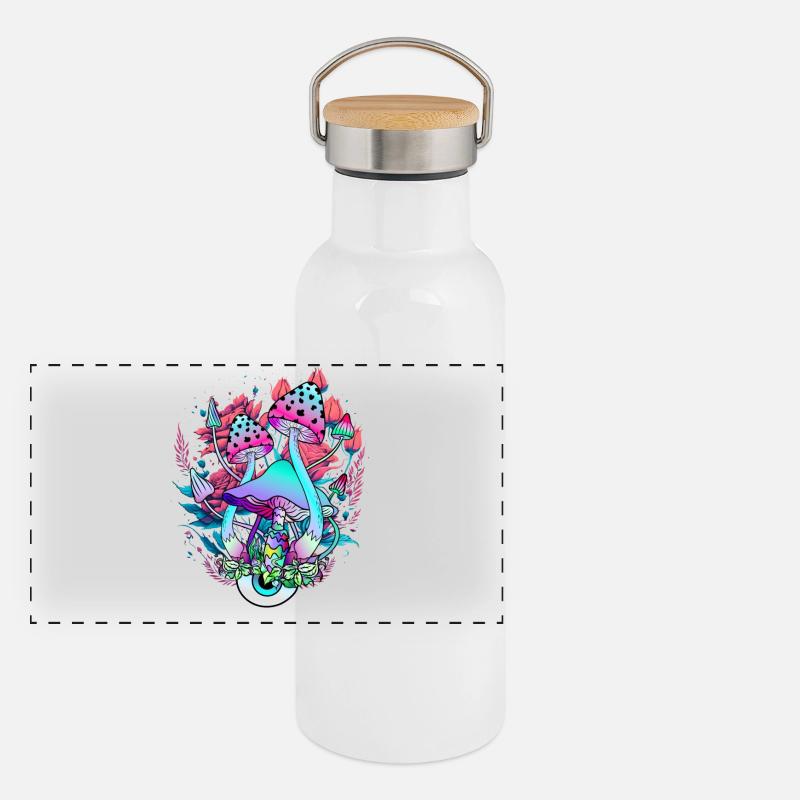 Art Floral Psychédélique Champignon Gourde isotherme avec bouchon en bambou