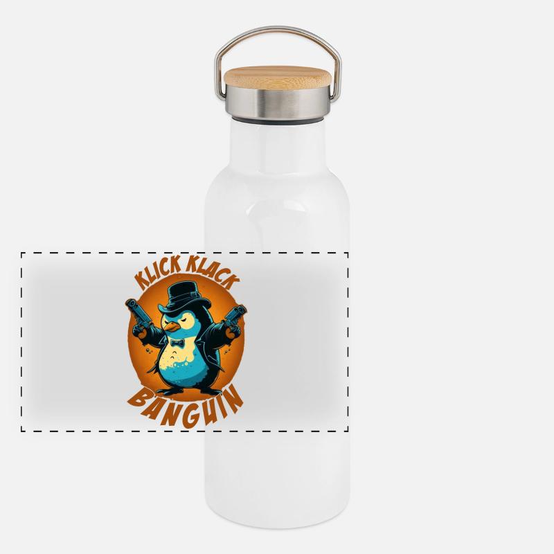 Click clack panguin penguin with guns Panoramic Thermal Bottle with Bamboo Lid