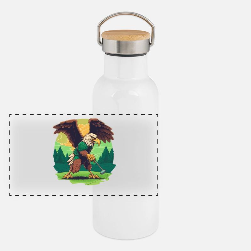 Golf-playing eagle Panoramic Thermal Bottle with Bamboo Lid