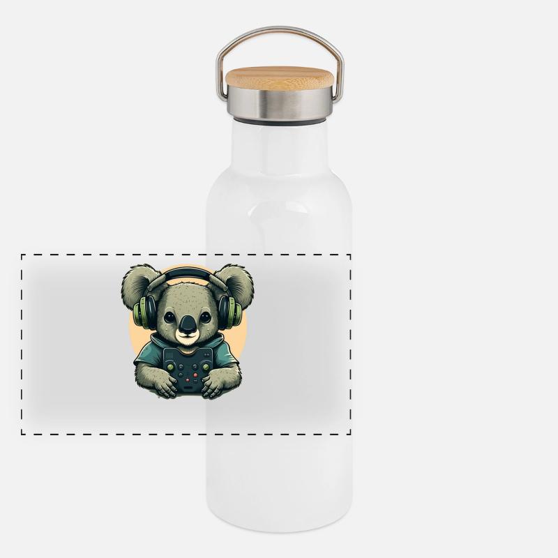 Koalabär mit Walkman Panorama Thermosflasche mit Bambusdeckel