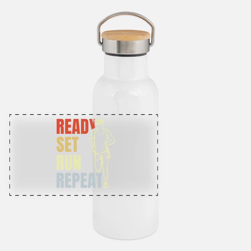 Ready Set Run Repeat Panorama Thermosflasche mit Bambusdeckel