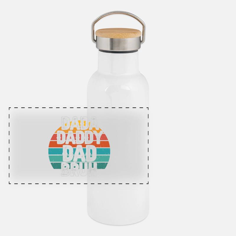 Retro 70s Design with Dada Dad Bruh Lettering Panoramic Thermal Bottle with Bamboo Lid
