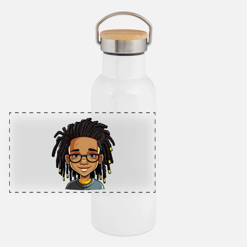 Dreadlocks mit freundlichem Gesicht Panorama Thermosflasche mit Bambusdeckel