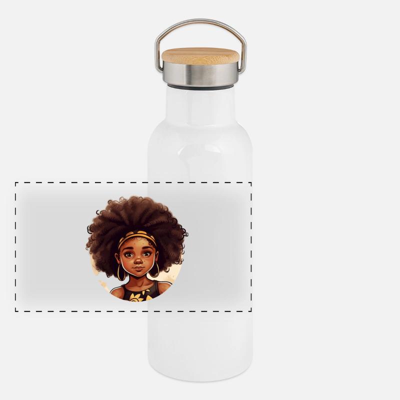 Kraftvolle Afro-Heldin Illustration Panorama Thermosflasche mit Bambusdeckel