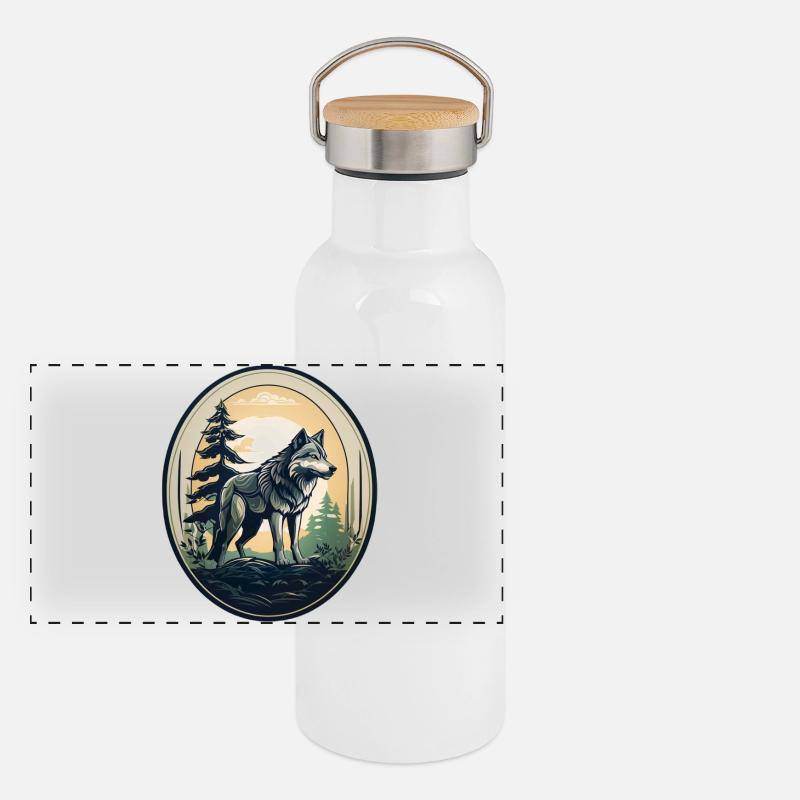 Forest dweller wolf Panoramic Thermal Bottle with Bamboo Lid