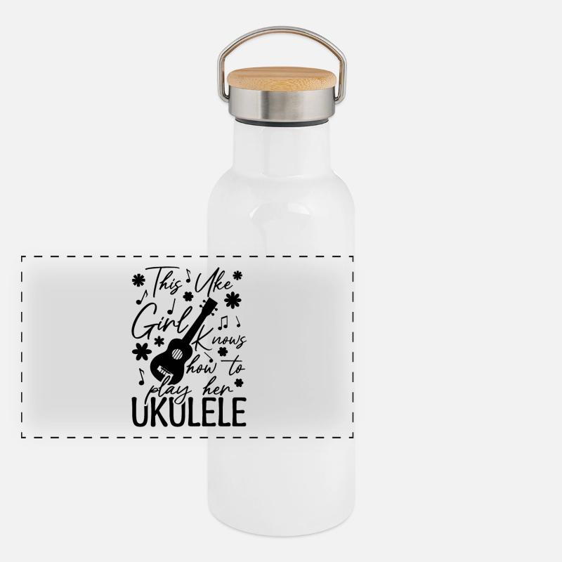 Ukulele Mädchen Panorama Thermosflasche mit Bambusdeckel