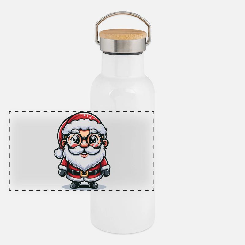 Weihnachtsmann mit Sonnenbrille Xmas Kostüm Panorama Thermosflasche mit Bambusdeckel