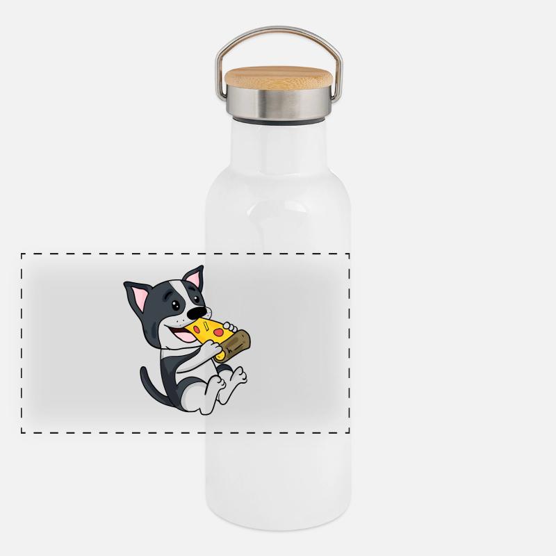 Boston Terrier Hund Pizza Panorama Thermosflasche mit Bambusdeckel